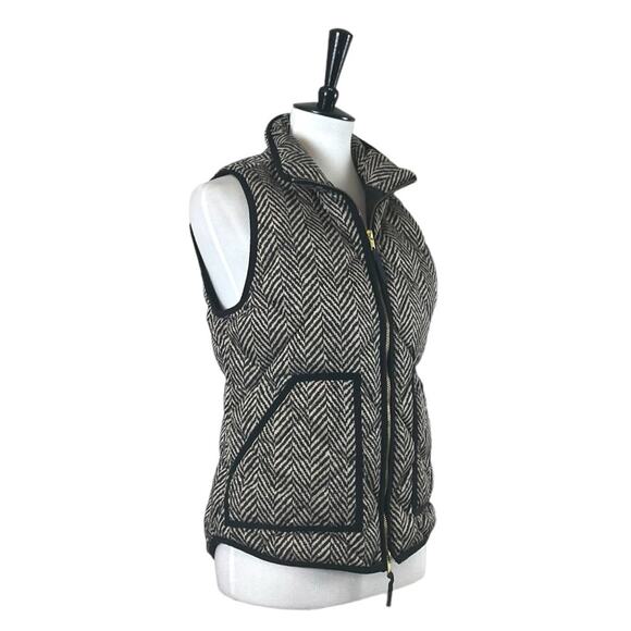 J.Crew Vest Down Filled Quilted Puffer Herringbone Black Tan Women’s Size Small - Picture 3 of 13
